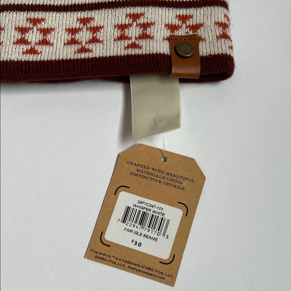 FRYE AND CO. Women’s Knit Beanie with Pom-Pom - Cream and Orange - Picture 2 of 5